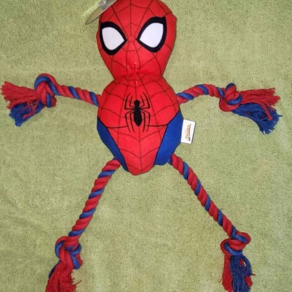 Spiderman Dog Toy 8" Rope & Squeaky NEW